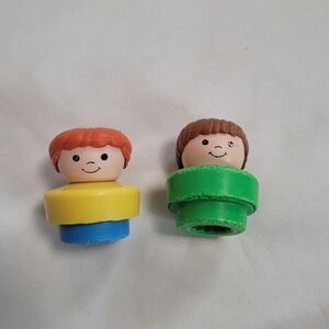 Fisher Price Little People 1990 Chunky Figures Lot of 2 Green Boy Yellow Girl